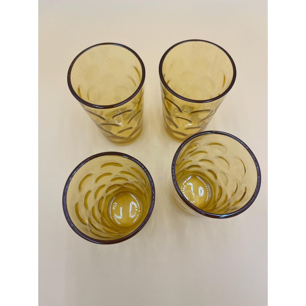 Vintage Hazel Atlas Eldorado Juice Glass Set: Amber Gold Coin Dot - Picture 6 of 10